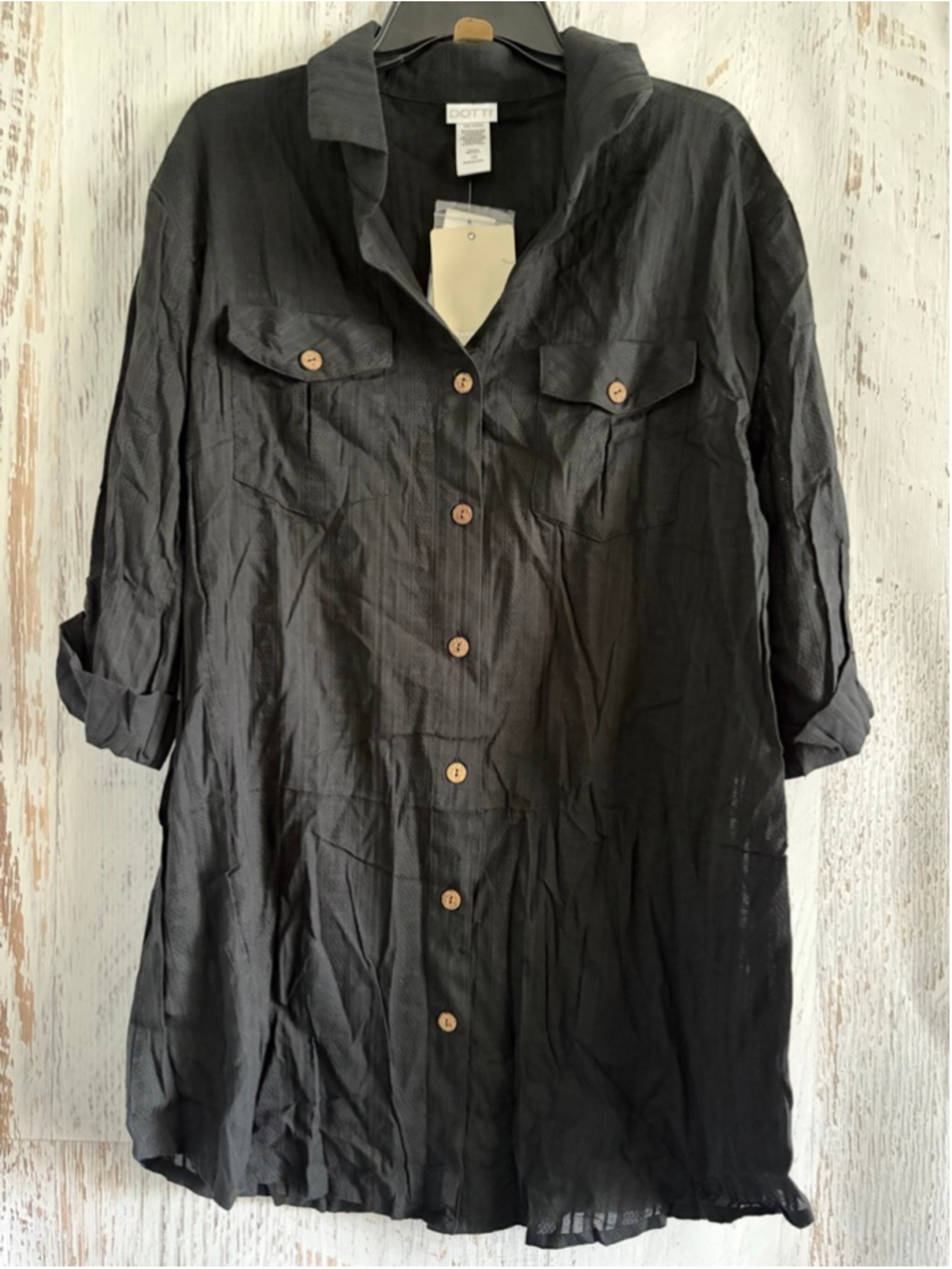 Women's Dotti Black Button Down Rolle Sleeve Shirt 1X